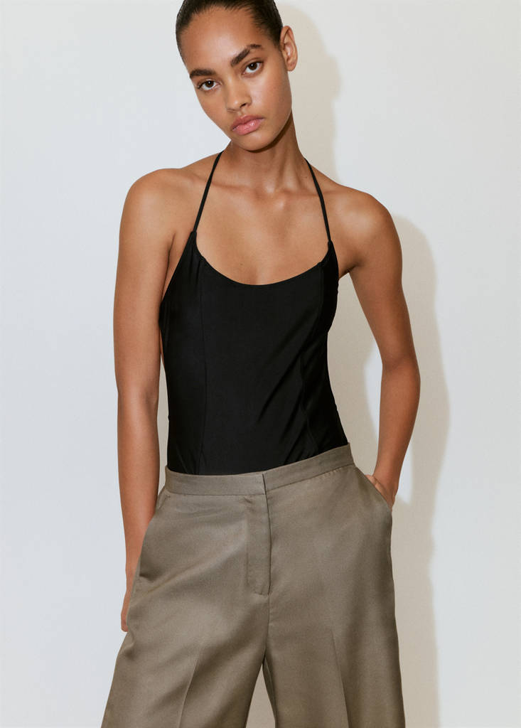 High-waisted lyocell trousers — Khaki