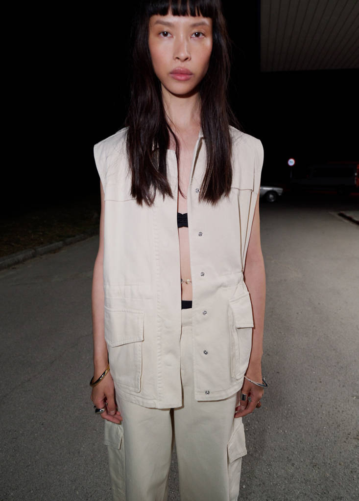 Oversized denim gilet — Ecru