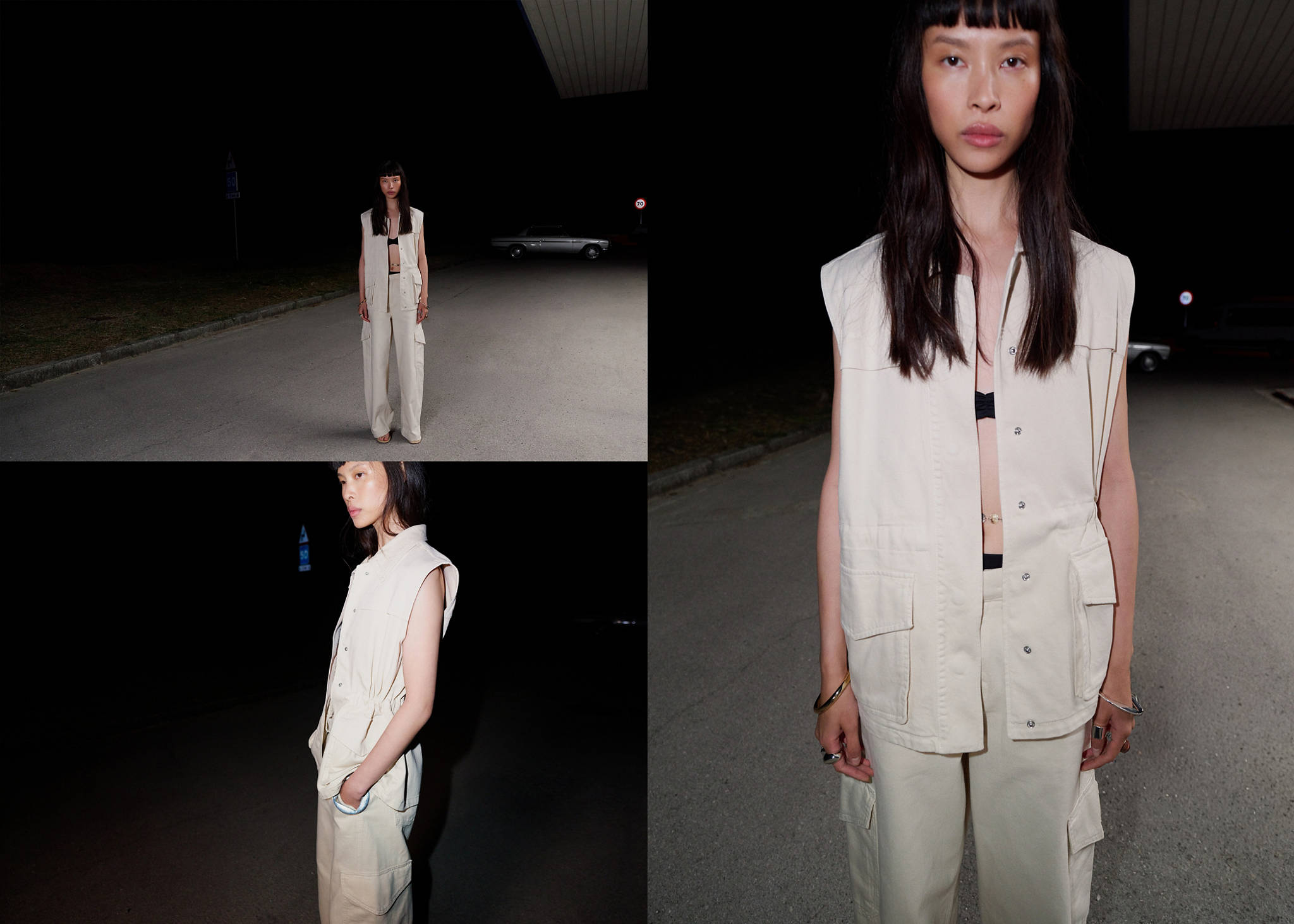 Oversized denim gilet - Panoramic plane