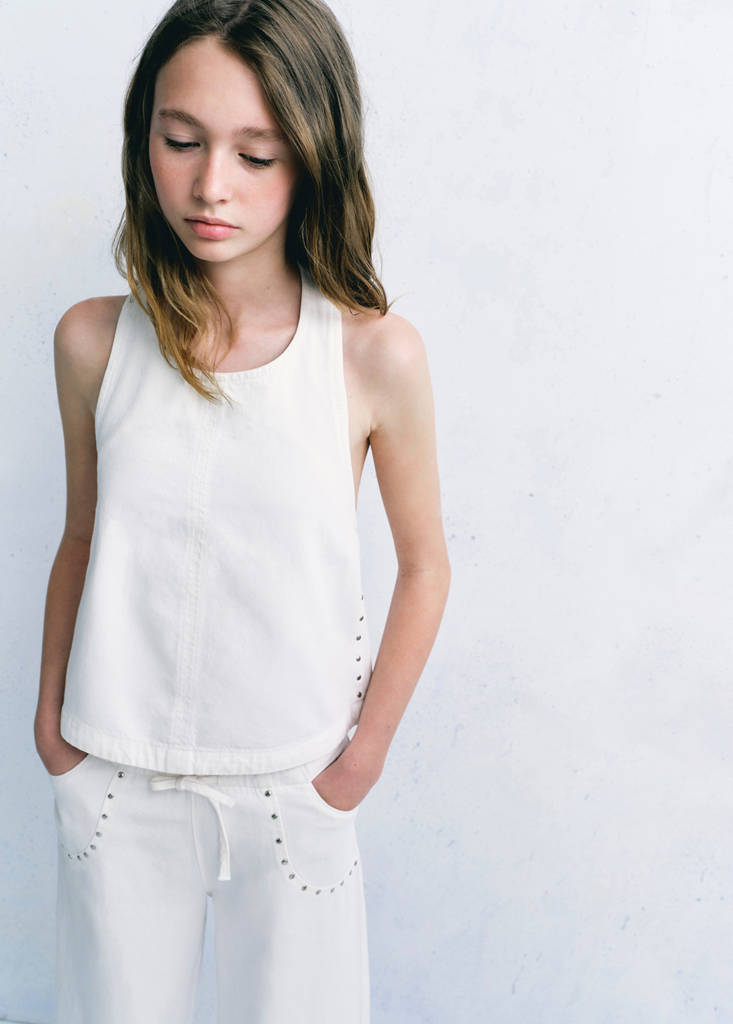 Studded open-back halter top — White