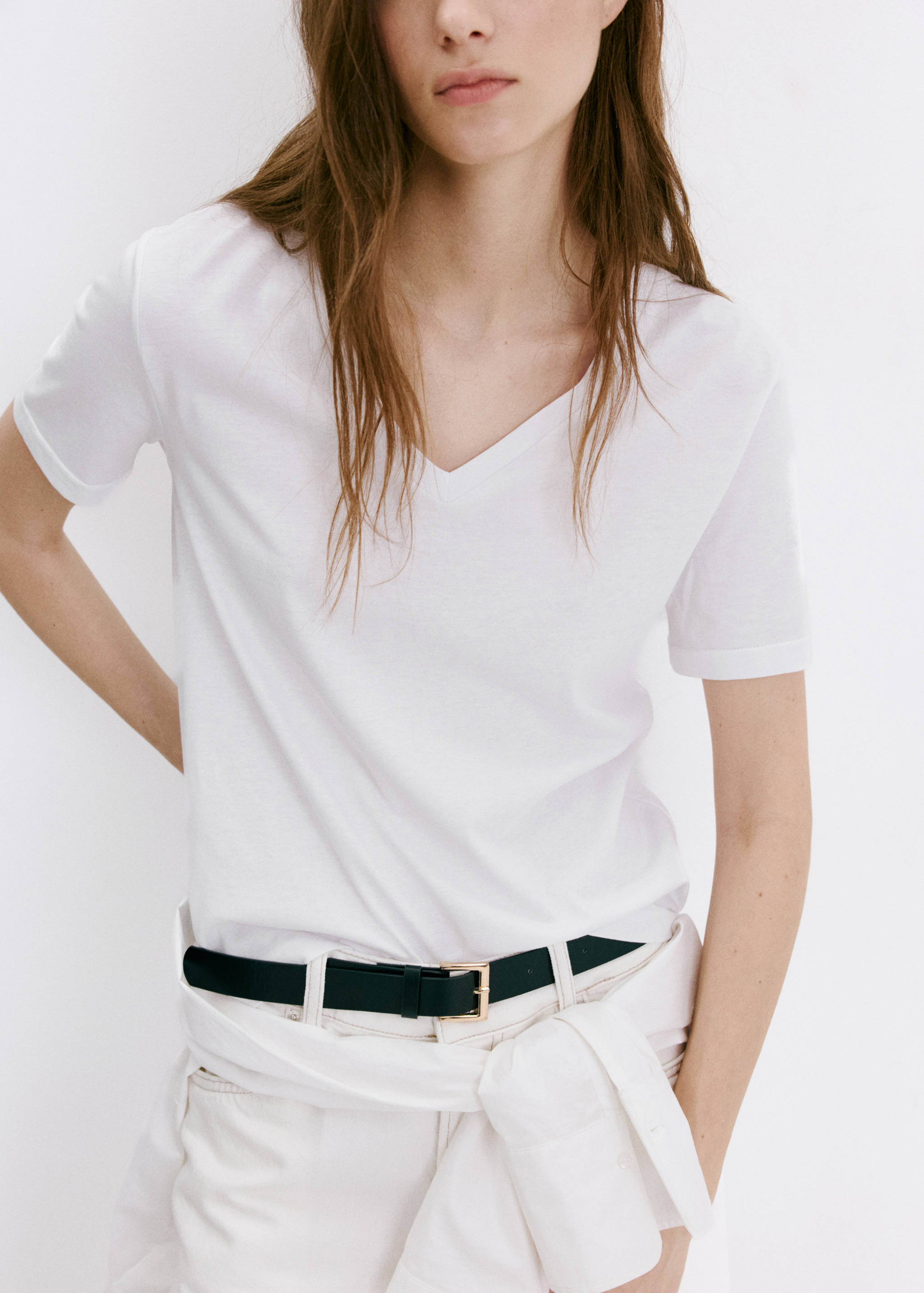 V-neck cotton T-shirt - Medium plane