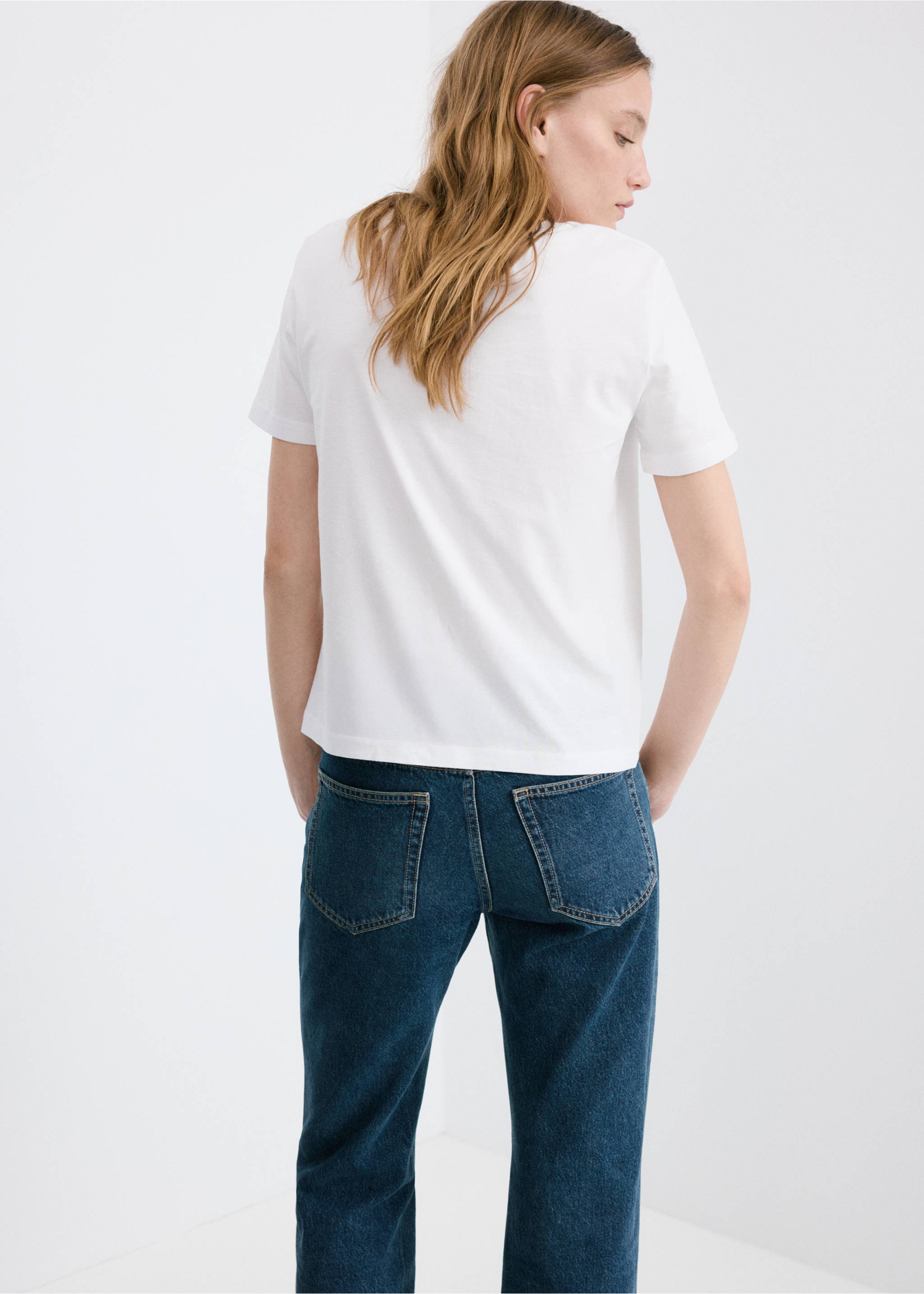V-neck cotton T-shirt - Reverse of the article, White. Ref: 37061351-00.