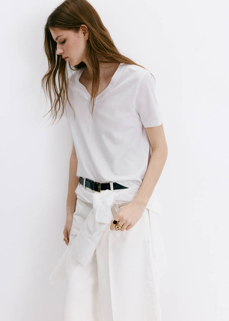 V-neck cotton T-shirt — White