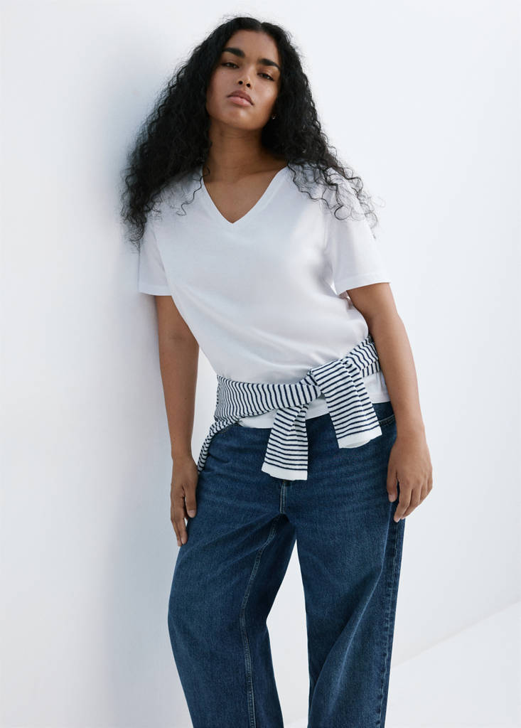 V-neck cotton T-shirt — White