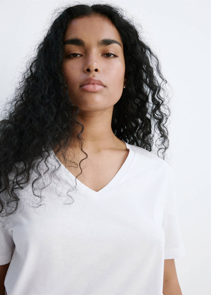 V-neck cotton T-shirt — White