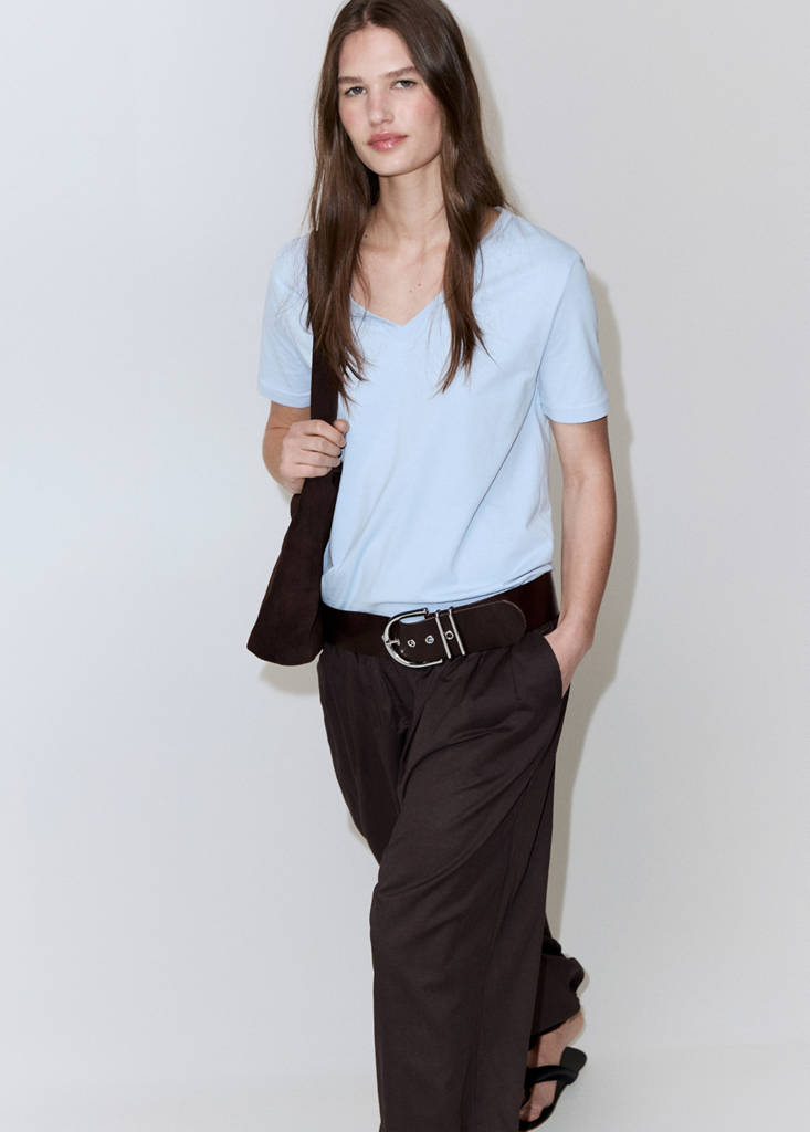 V-neck cotton T-shirt — Sky Blue