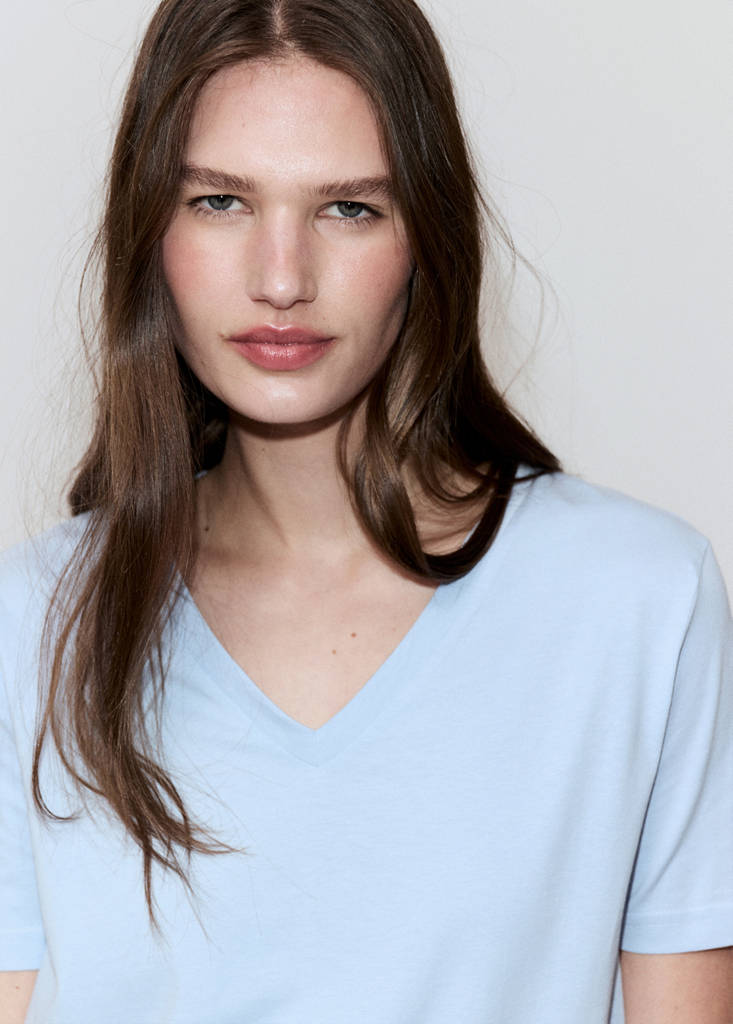 V-neck cotton T-shirt — Sky Blue