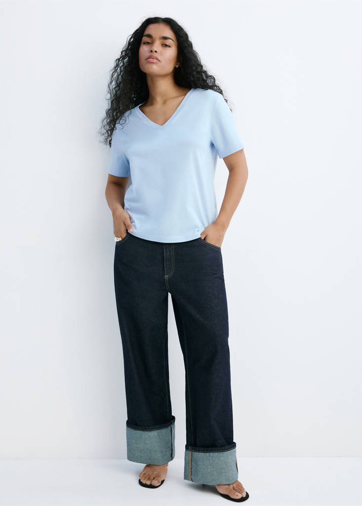 V-neck cotton T-shirt — Sky Blue