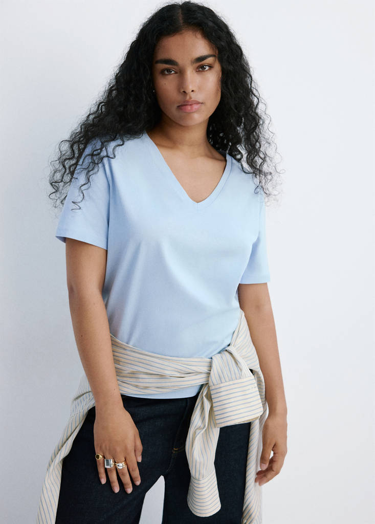 V-neck cotton T-shirt — Sky Blue