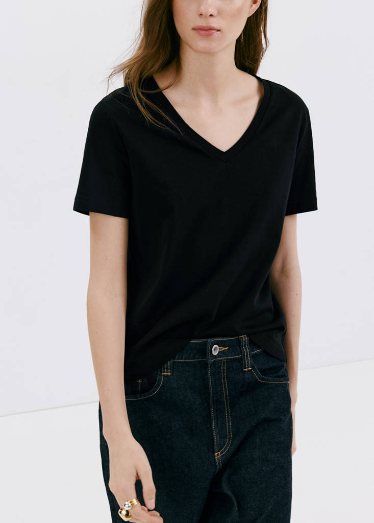 V-neck cotton T-shirt — Black