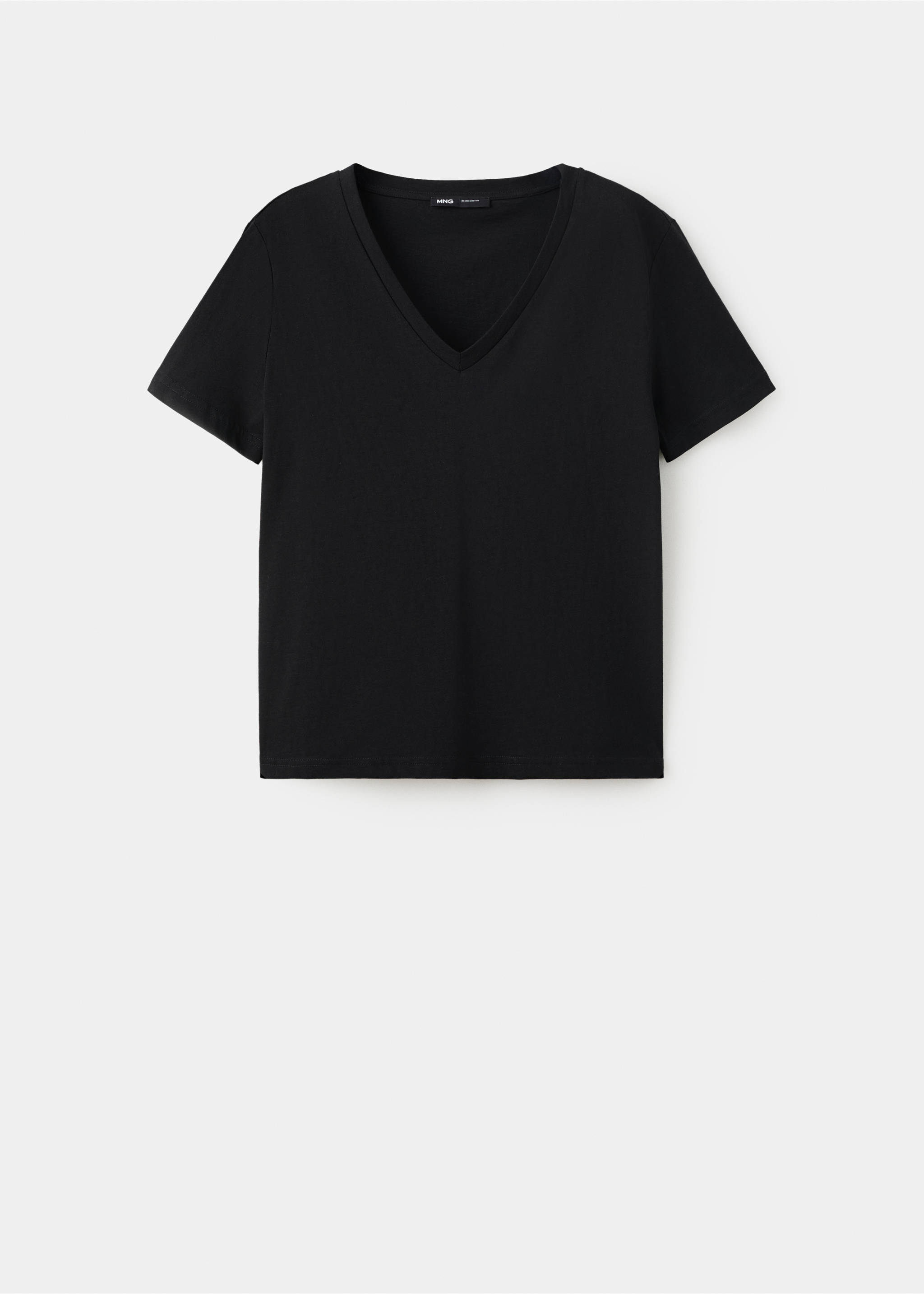 V-neck cotton T-shirt - Article without model, Black. Ref: 37061351-00.