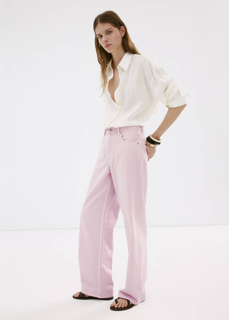 Straight low-waist jeans — Pink