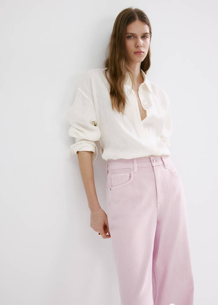 Straight low-waist jeans — Pink