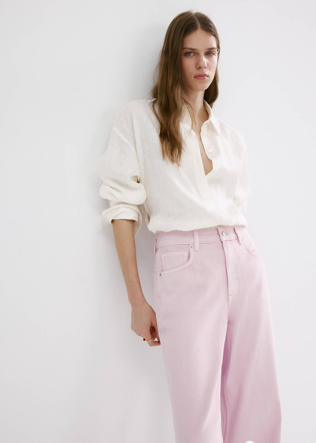 Straight low-waist jeans — Pink