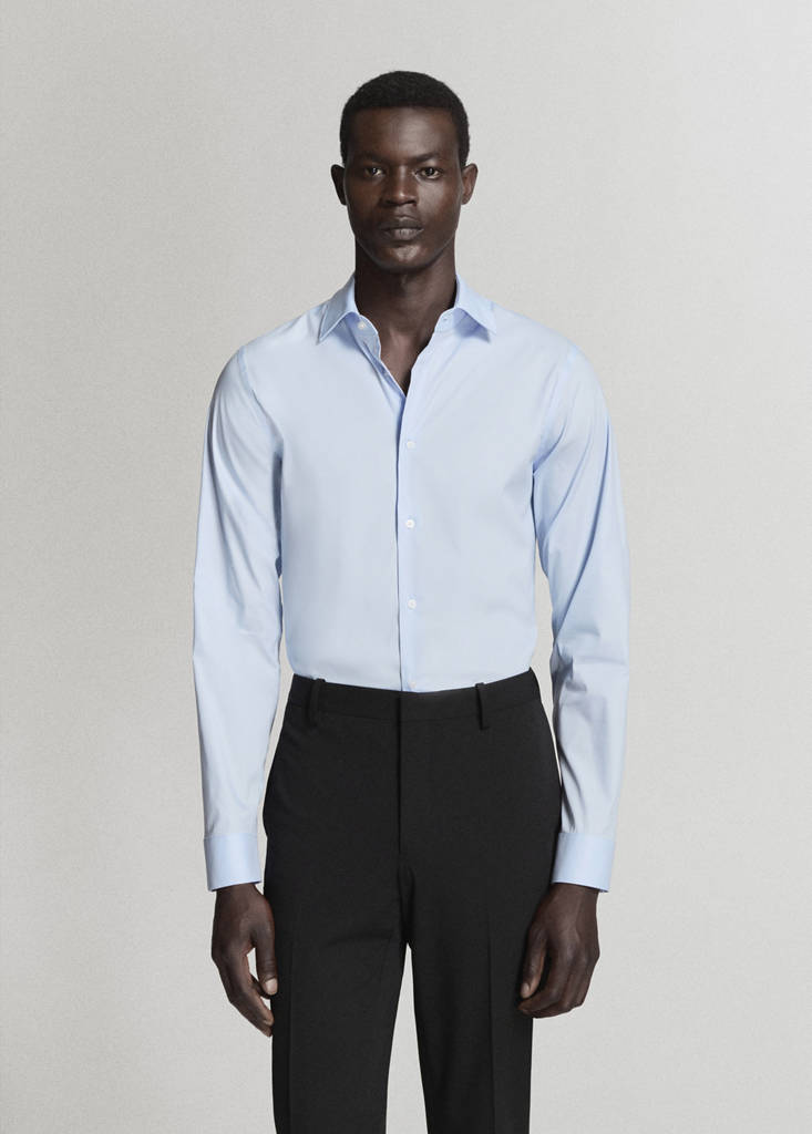 Super slim fit cotton stretch suit shirt — Sky Blue