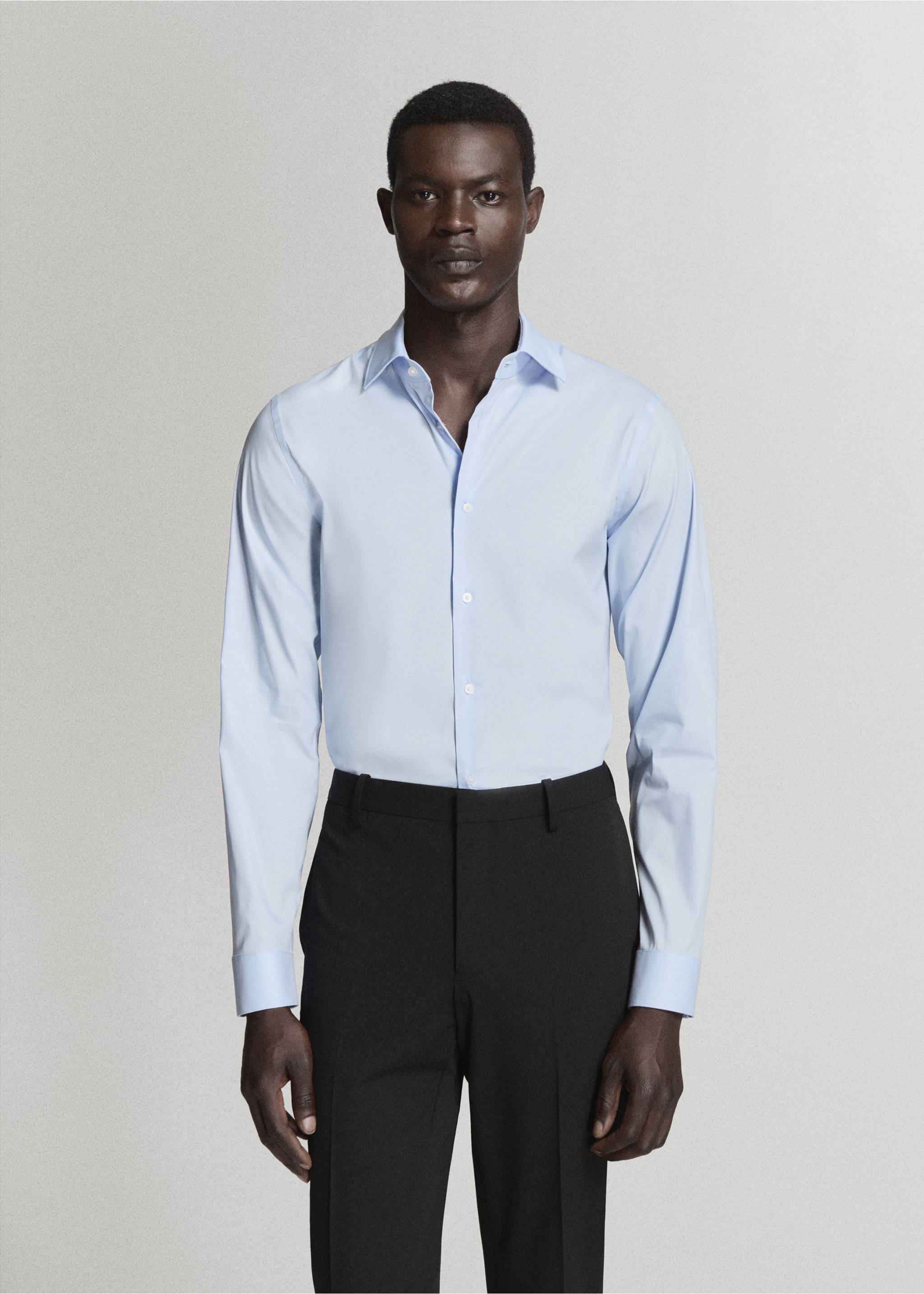 Super slim fit cotton stretch suit shirt - Medium plane, Sky Blue. Ref: 37061356-00.