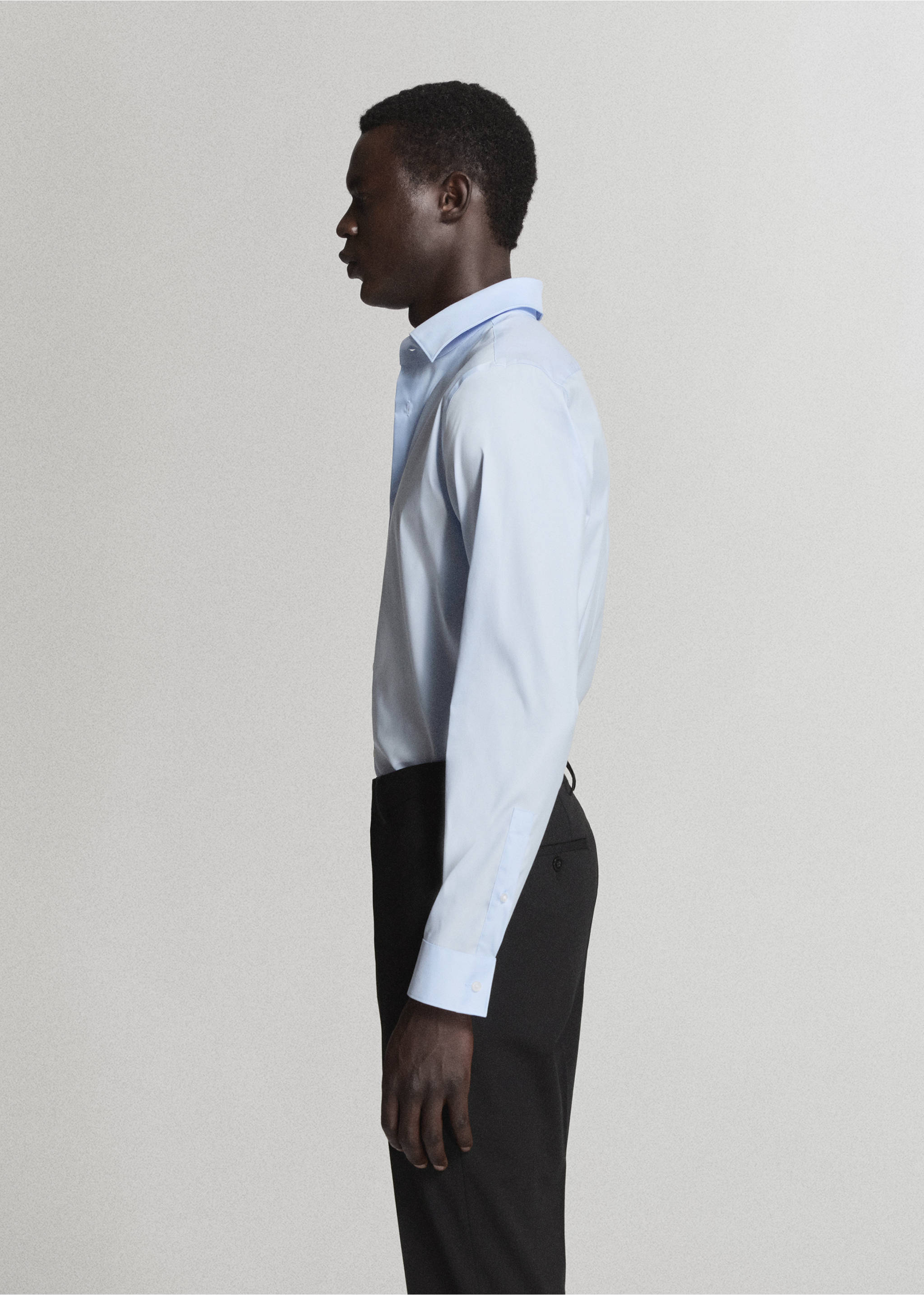 Super slim fit cotton stretch suit shirt - Details of the article 2, Sky Blue. Ref: 37061356-00.