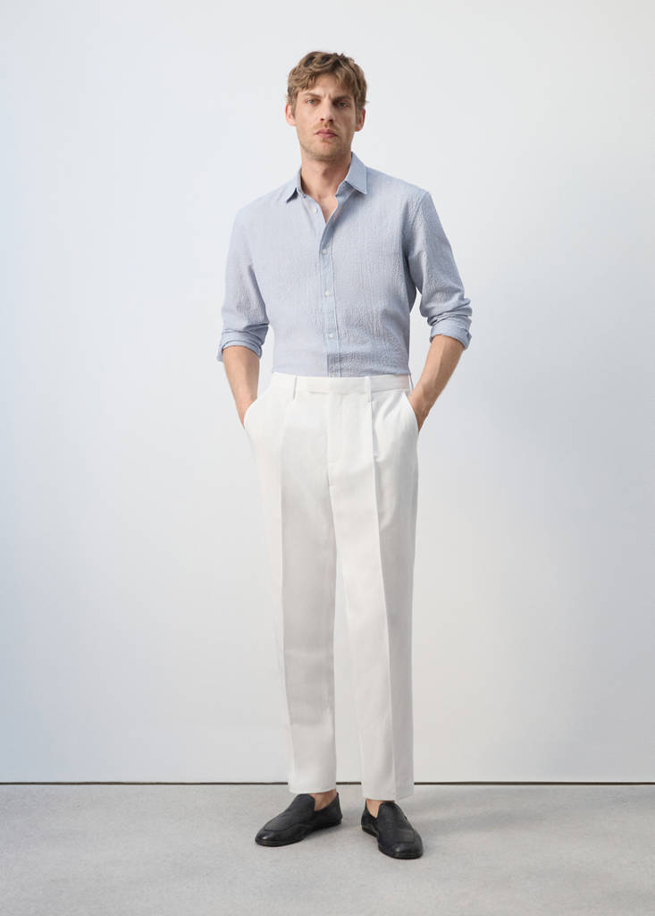 Lyocell-linen blend slim fit suit trousers — White