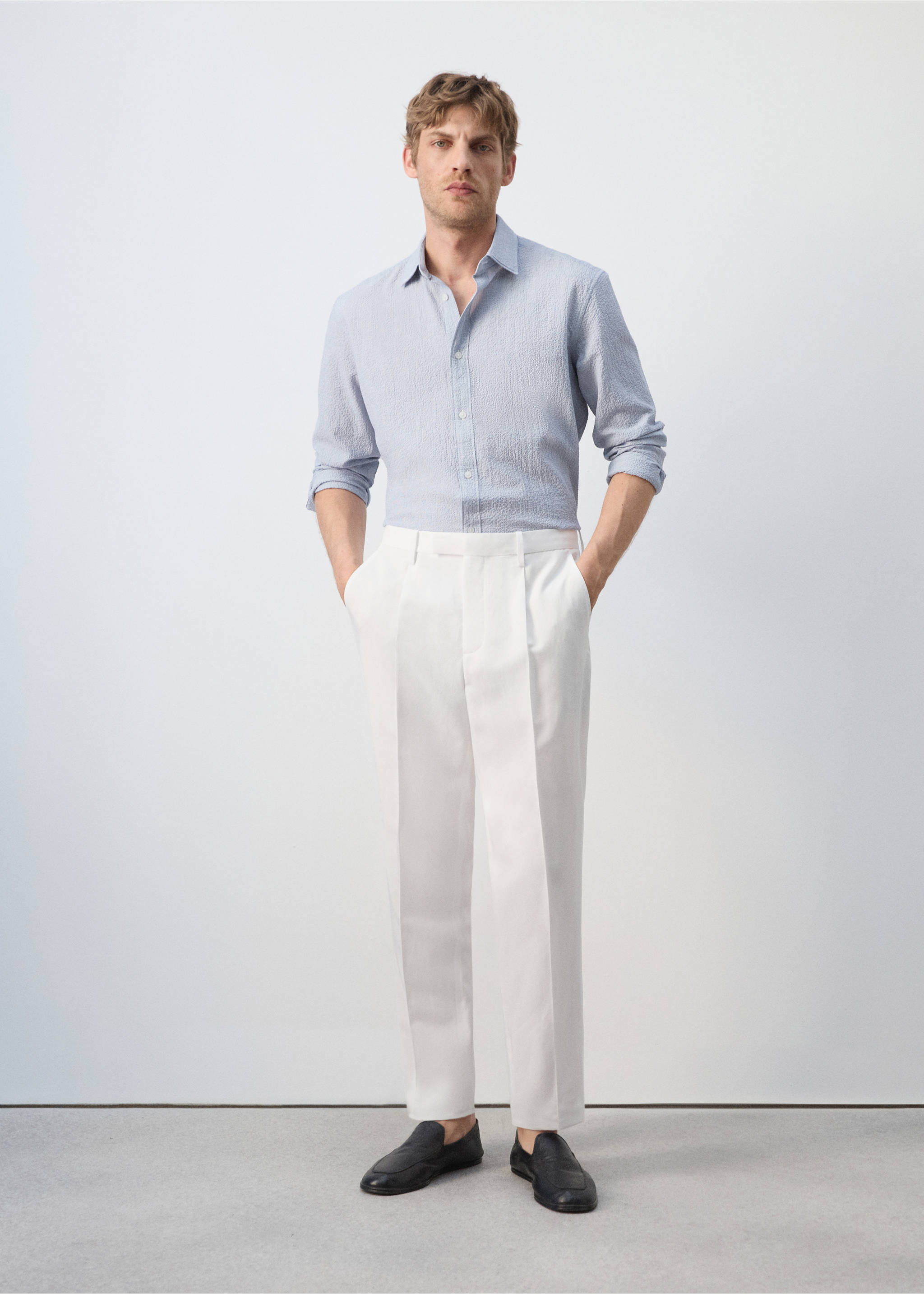 Lyocell-linen blend slim fit suit trousers - General plane, White. Ref: 37061358-00.