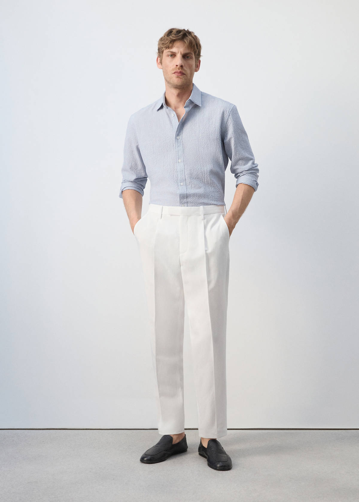 Lyocell-linen blend slim fit suit trousers — White