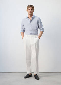 Lyocell-linen blend slim fit suit trousers — White 2