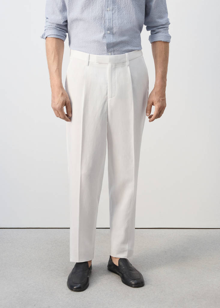 Lyocell-linen blend slim fit suit trousers — White