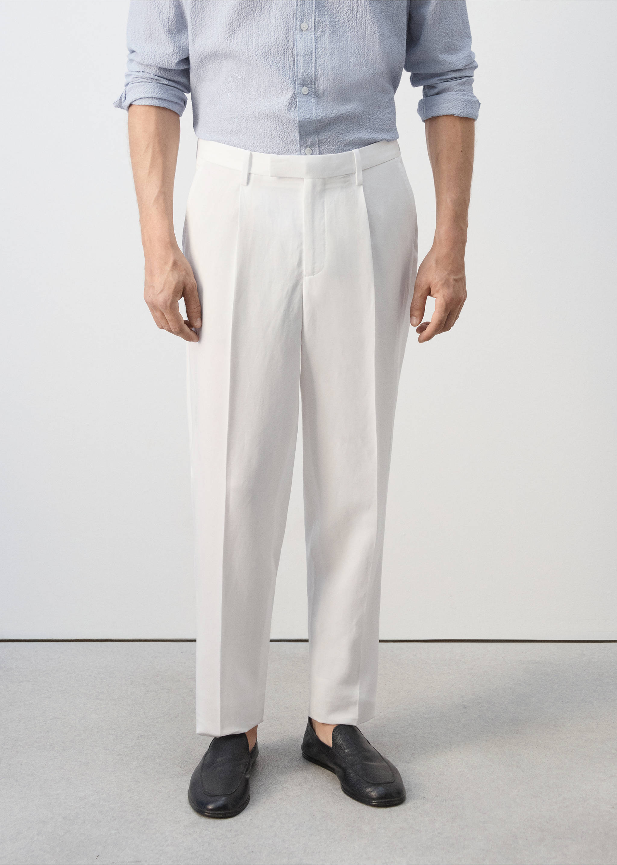 Lyocell-linen blend slim fit suit trousers - Medium plane, White. Ref: 37061358-00.