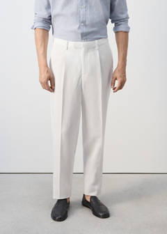 Lyocell-linen blend slim fit suit trousers — White 1