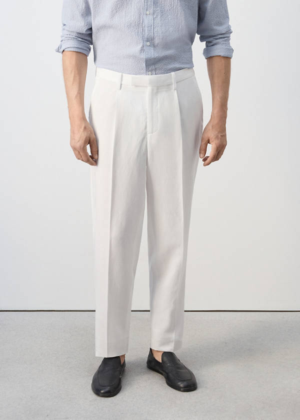 Lyocell-linen blend slim fit suit trousers — White