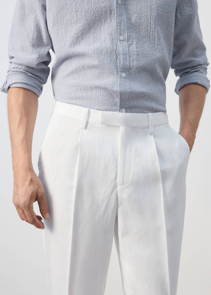 Lyocell-linen blend slim fit suit trousers — White