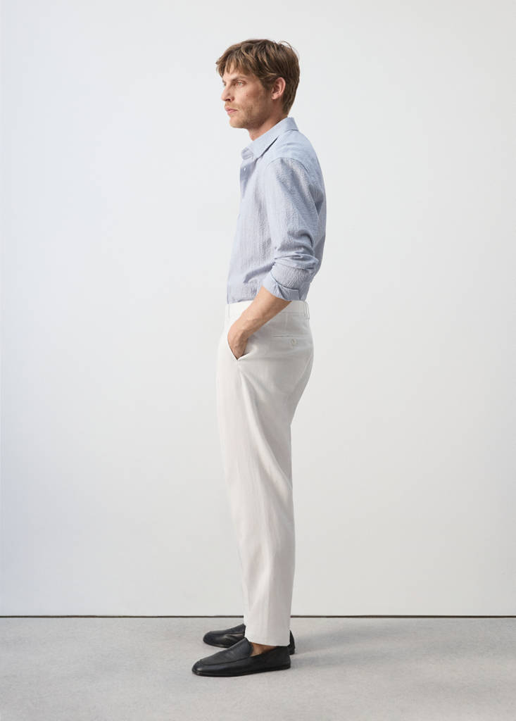 Lyocell-linen blend slim fit suit trousers — White