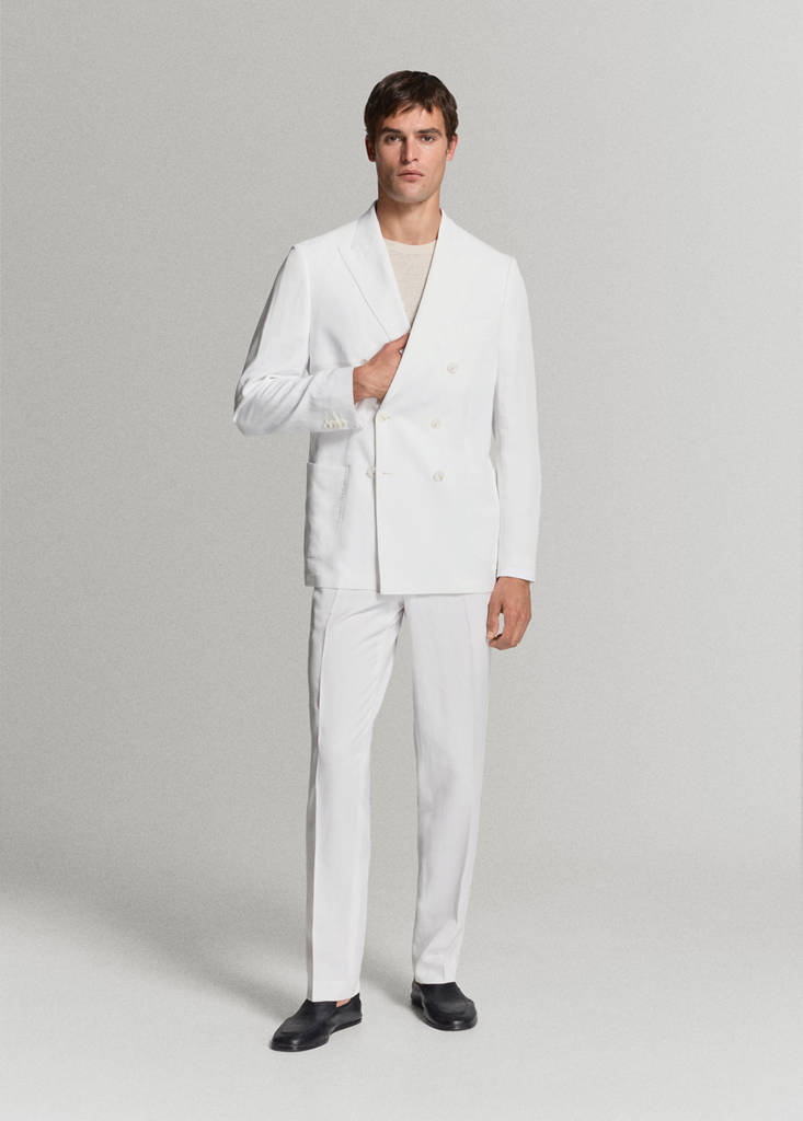 Lyocell-linen blend slim fit suit trousers — White