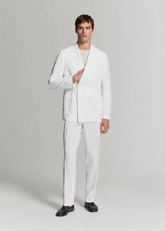 Lyocell-linen blend slim fit suit trousers — White 11