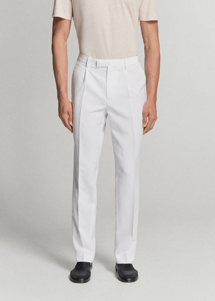 Lyocell-linen blend slim fit suit trousers — White