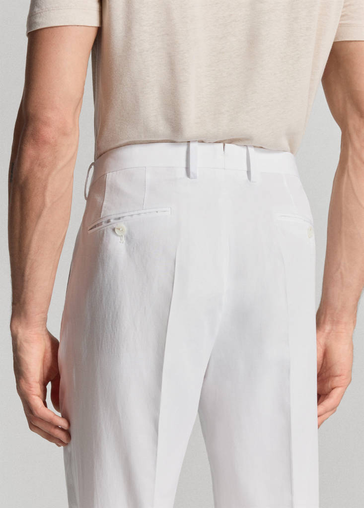 Lyocell-linen blend slim fit suit trousers — White
