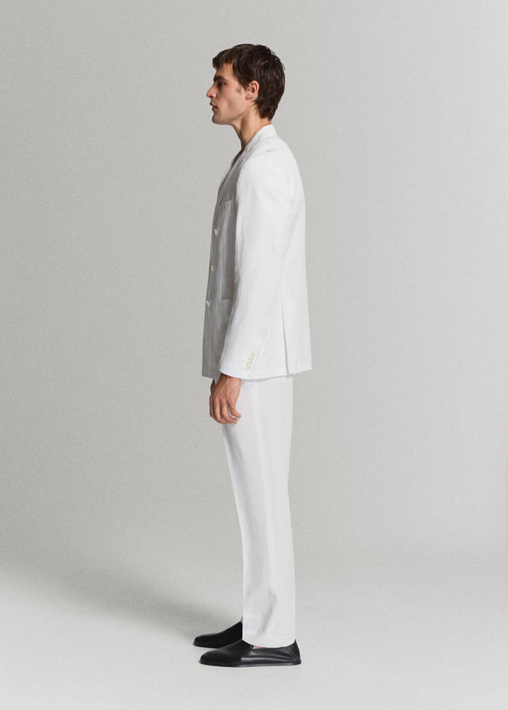 Lyocell-linen blend slim fit suit trousers — White
