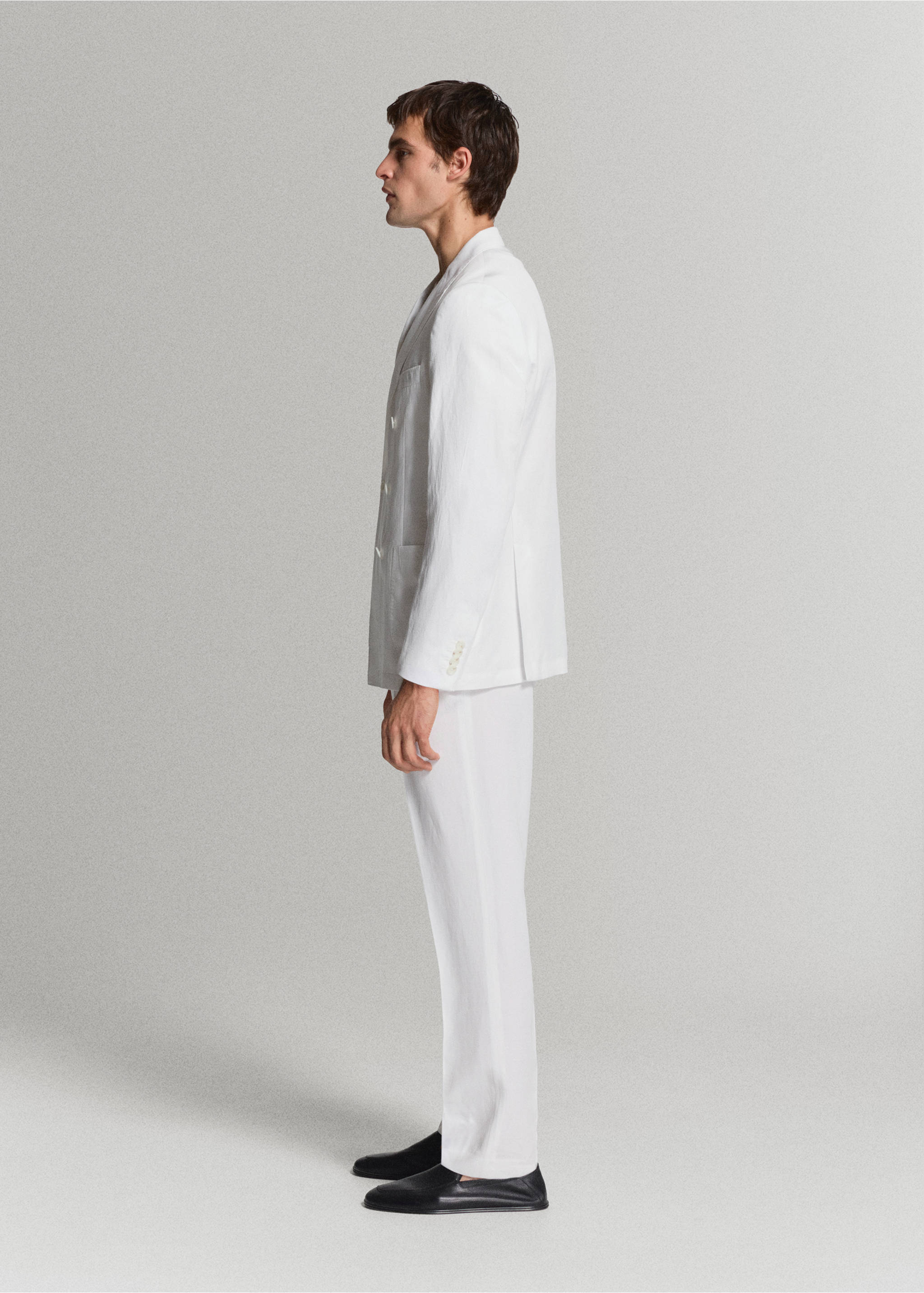 Pantalon de costume slim-fit en mélange lyocell et lin - Détail de l'article 2, Blanc. Ref: 37061358-01.
