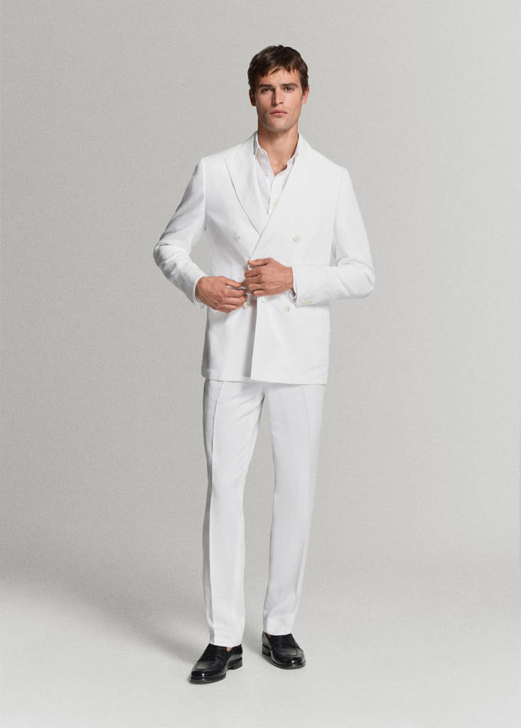 Lyocell-linen blend slim fit suit trousers — White