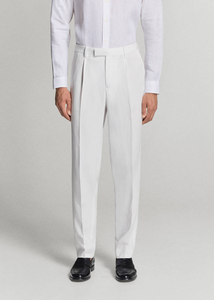 Lyocell-linen blend slim fit suit trousers — White