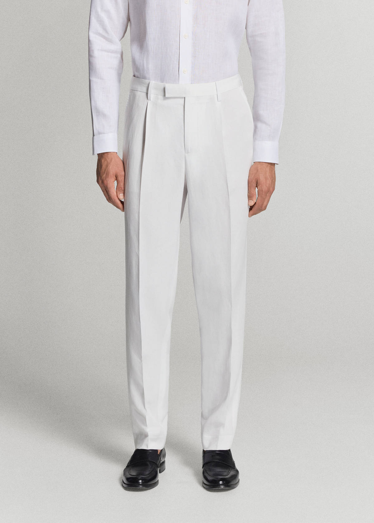 Lyocell-linen blend slim fit suit trousers — White