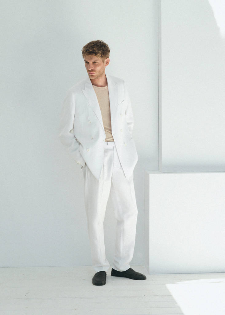 Lyocell-linen blend slim fit suit trousers — White