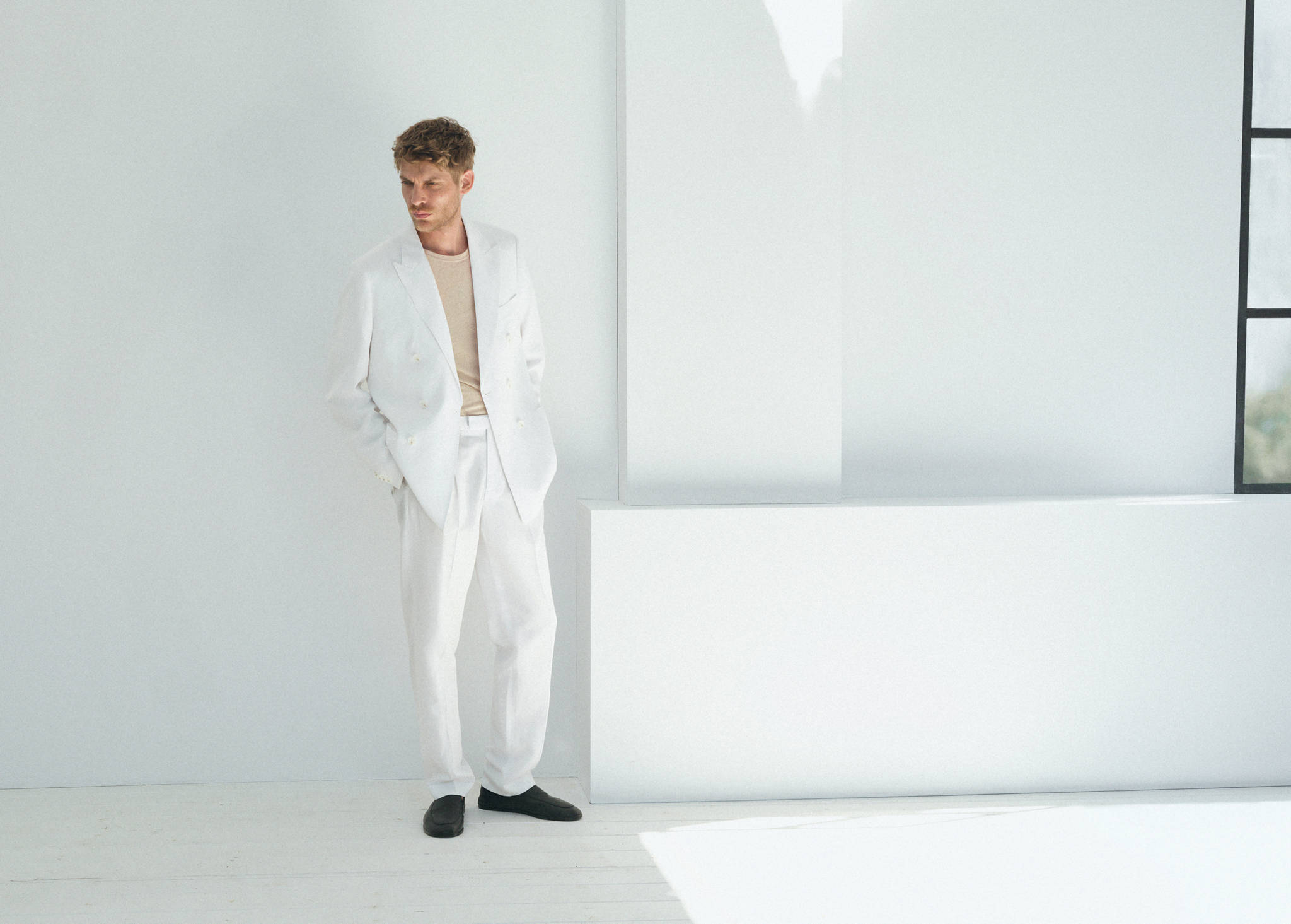 Slim-fit pantalon van lyocell-linnenmix - Panoramische tekening
