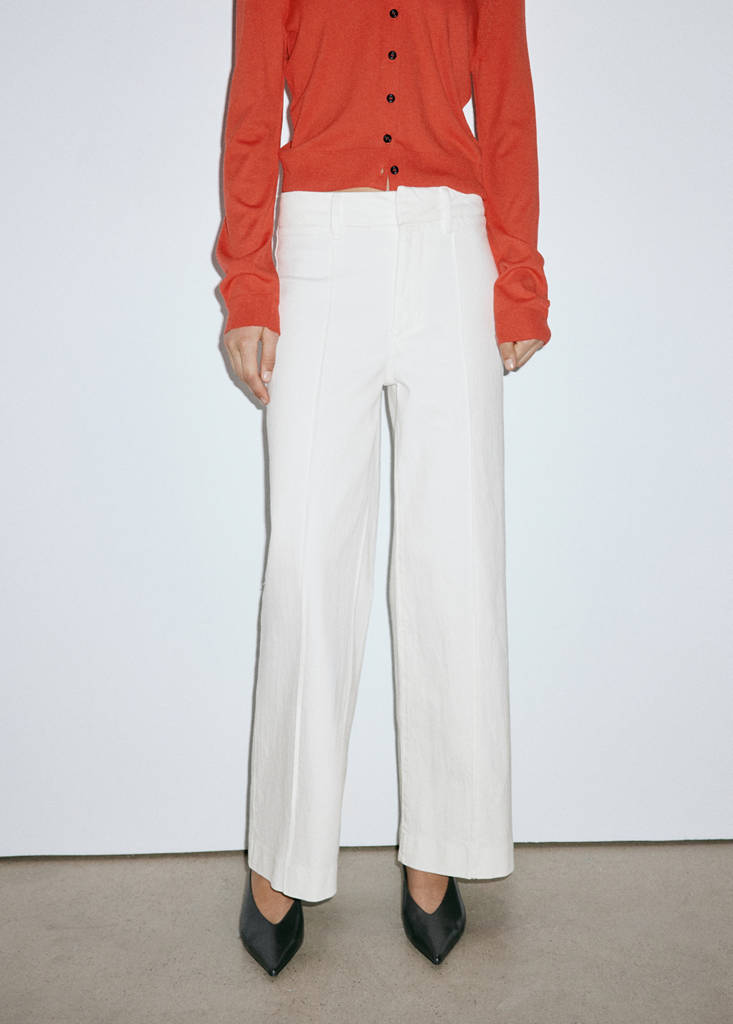 High-waisted wide leg jeans with stitching — White