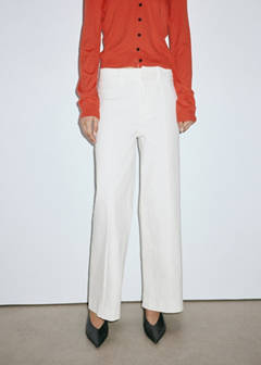 High-waisted wide leg jeans with stitching — White 1