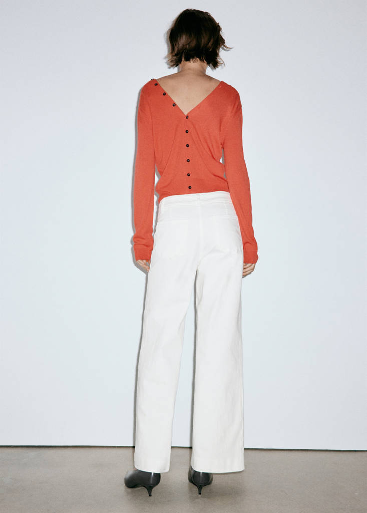 High-waisted wide leg jeans with stitching — White
