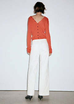 High-waisted wide leg jeans with stitching — White 3