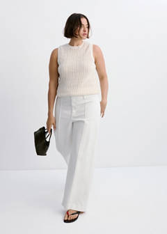 High-waisted wide leg jeans with stitching — White 6