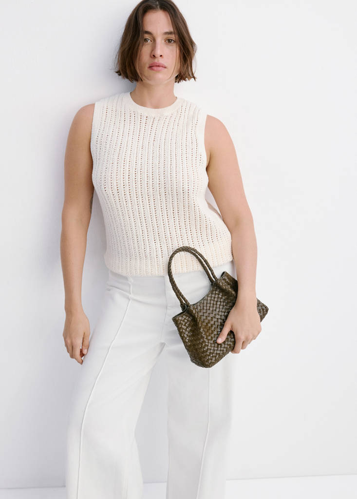 High-waisted wide leg jeans with stitching — White