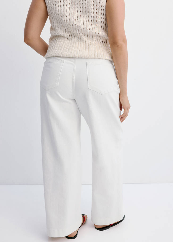High-waisted wide leg jeans with stitching — White