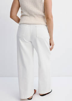 High-waisted wide leg jeans with stitching — White 7
